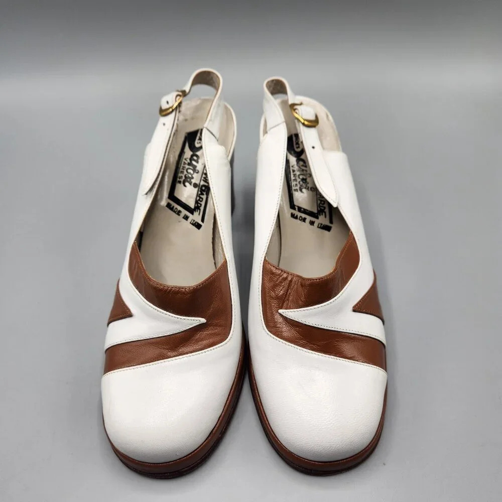 Vintage Platform Heels White  Brown Italy Size 6 - Picture 2 of 13